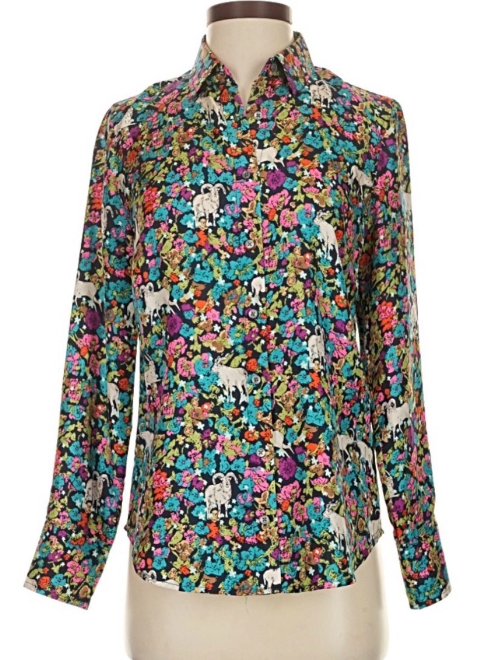 J.Crew College GOAT/Floral Print Long Sleeve Silk Blouse/Top Sz.0